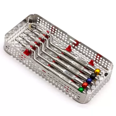 Набор для синус-лифтинга из 5 изогнутых вогнутых остеотомов, рабочая часть-конус, с кассетой