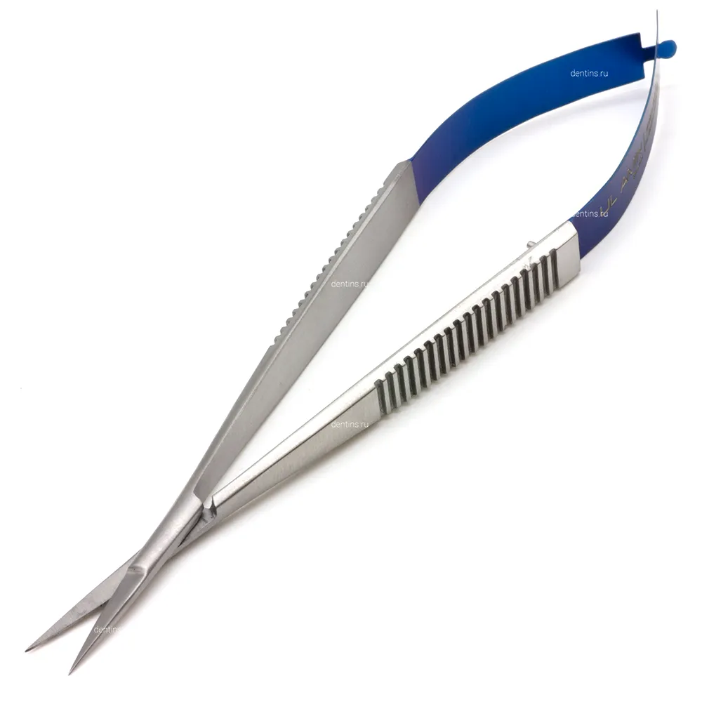 Ножницы микрохирургические Кастровьехо TC Flat Blue, 150 мм прямые