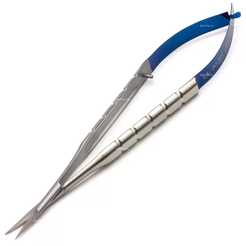Ножницы микрохирургические Кастровьехо TC Round Blue, 150 мм прямые