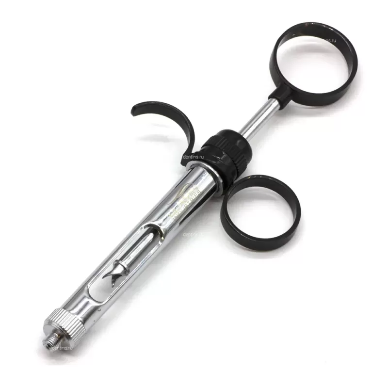 Карпульный шприц для дентальной анестезии с металлической ручкой и аспирацией, Black