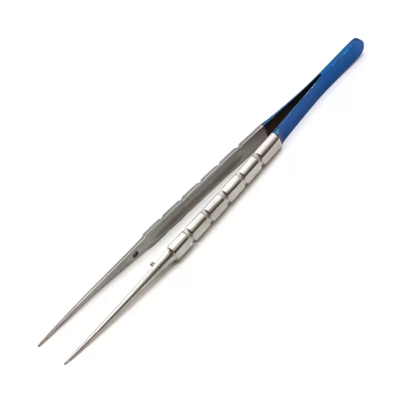 Пинцет микрохирургический с алмазным напылением Diamond Round Blue, 160 мм прямой