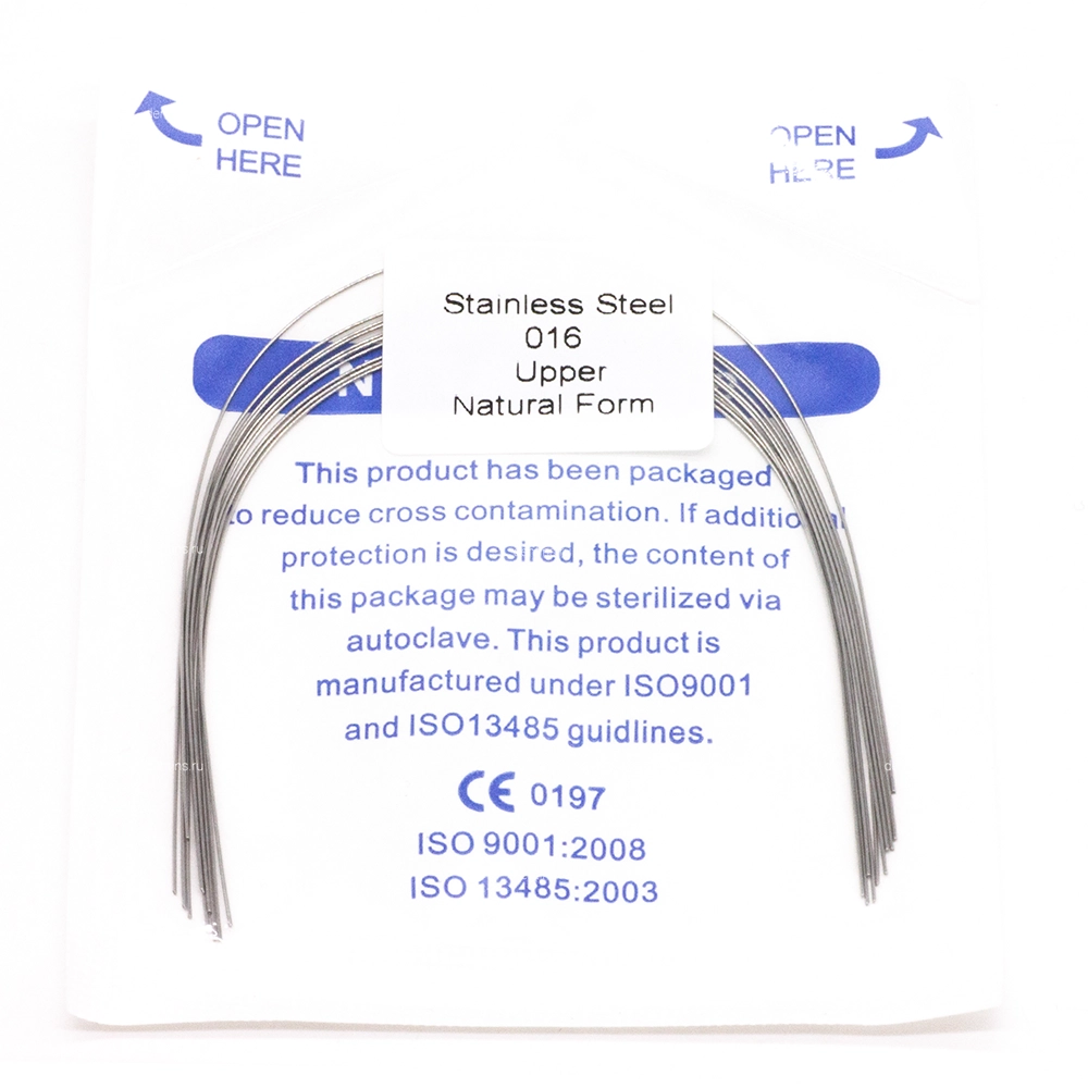 Дуга ортодонтическая стальная круглая 016, верхняя, Natural A-quality, 10 шт