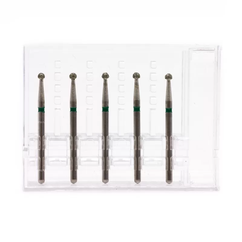 Бор алмазный для турбинного наконечника (1.6 мм FG), шаровидный на длинной ножке, зеленый, 1,8 мм, 5 шт