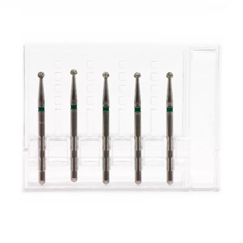 Бор алмазный для турбинного наконечника (1.6 мм FG), шаровидный на длинной ножке, зеленый, 1,6 мм, 5 шт