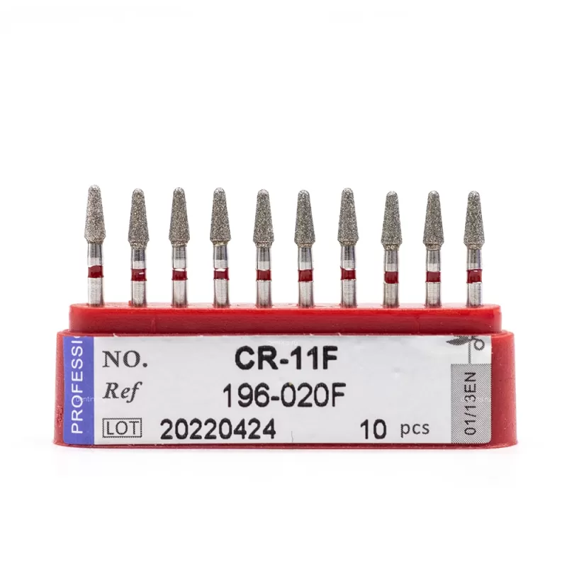 Бор алмазный для турбинного наконечника (1.6 мм FG), конусовидный (с плоским концом), красный, 2х5 мм