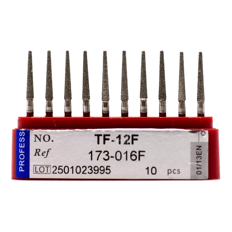 Бор алмазный для турбинного наконечника (1.6 мм FG), конусовидный (с плоским концом), красный, 1,6х10 мм