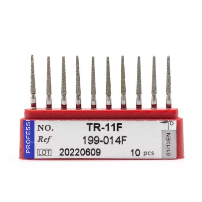 Бор алмазный для турбинного наконечника (1.6 мм FG), конусовидный с закругленным концом, красный, 1,4х10 мм, 10 шт