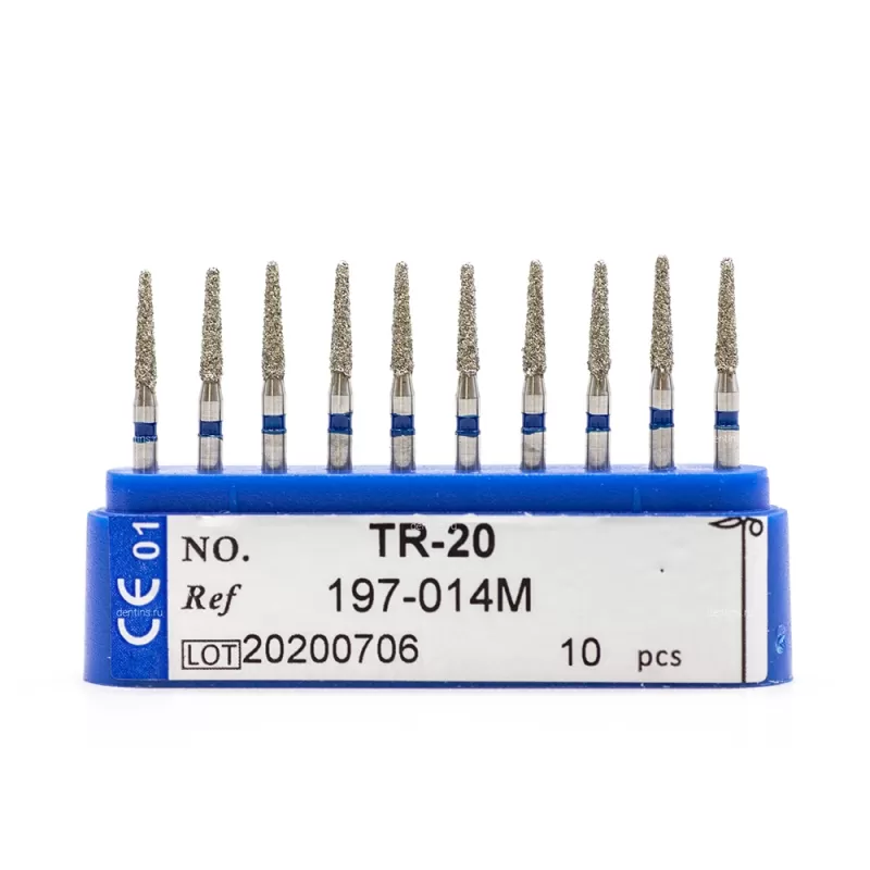 Бор алмазный для турбинного наконечника (1.6 мм FG), конусовидный (с закругл. концом), синий, 1,4x6,5 мм