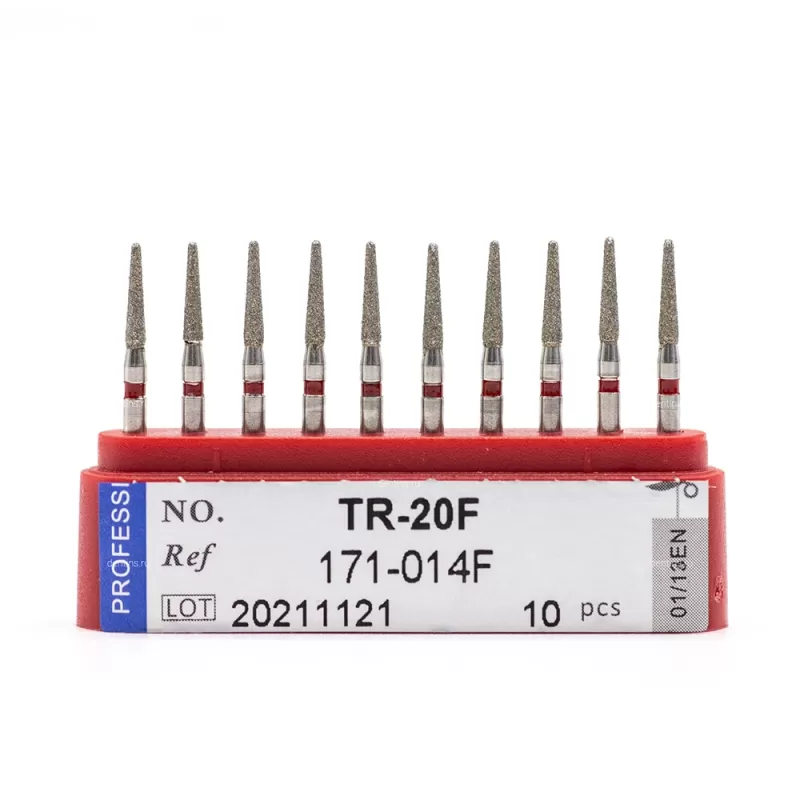 Бор алмазный для турбинного наконечника (1.6 мм FG), конусовидный (с плоским концом), красный, 1,4х6,5 мм