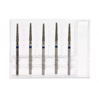 Бор алмазный для турбинного наконечника (1.6 мм FG), конусовидный (с закругл. концом) на длинной ножке, синий, 1,6 мм, 5 шт