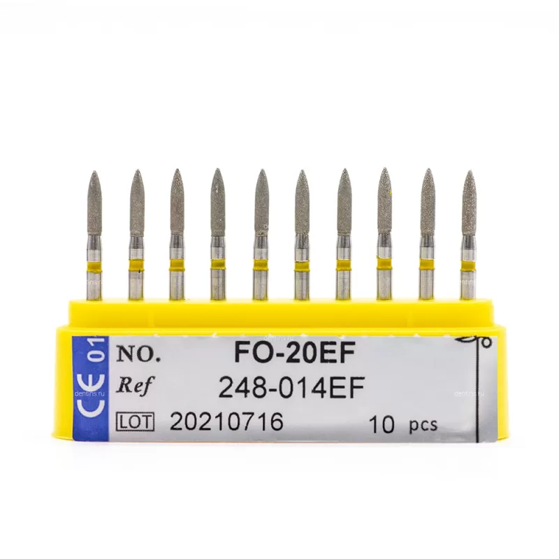 Бор алмазный для турбинного наконечника (1.6 мм FG), пламевидный, желтый, 1,4х6 мм