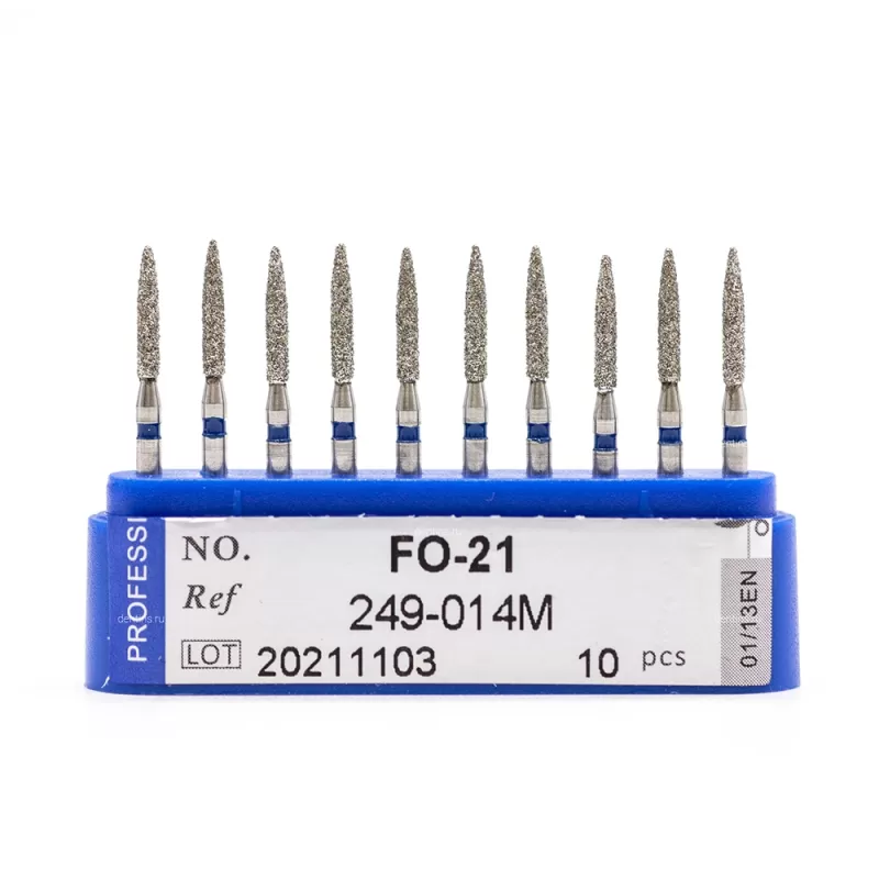 Бор алмазный для турбинного наконечника (1.6 мм FG), пламевидный, синий, 1,4x8 мм