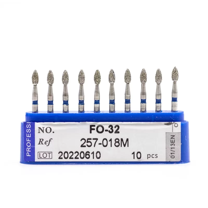 Бор алмазный для турбинного наконечника (1.6 мм FG), пламевидный, синий, 1,8x3,6 мм