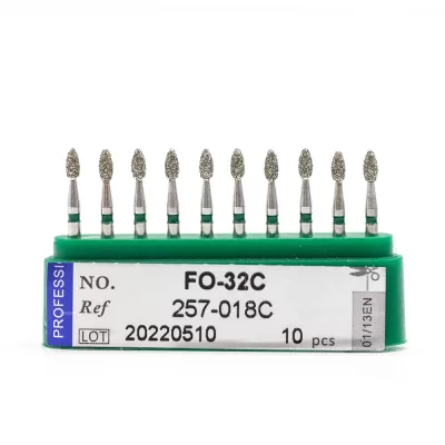 Бор алмазный для турбинного наконечника (1.6 мм FG), пламевидный, зеленый, 1,8 мм, 10 шт