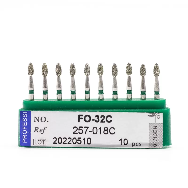 Бор алмазный для турбинного наконечника (1.6 мм FG), пламевидный, зеленый, 1,8 мм, 10 шт