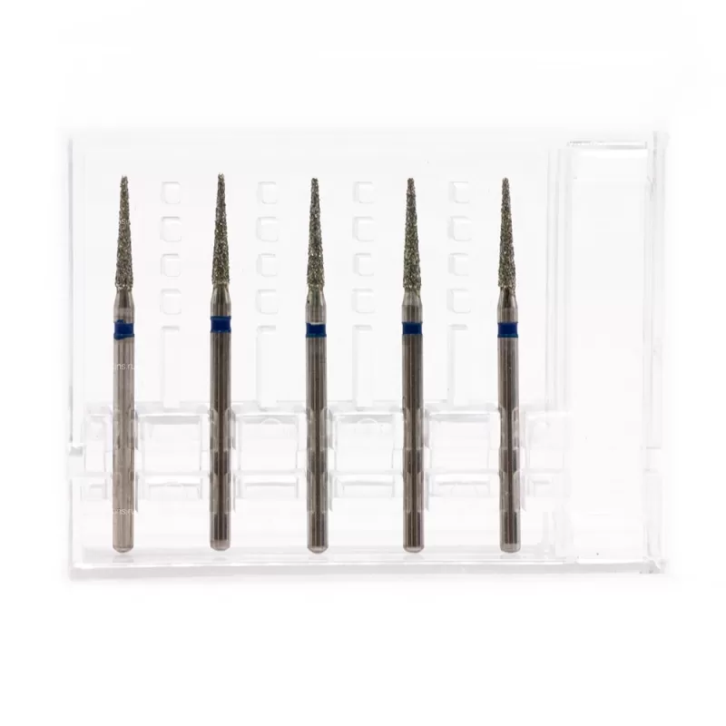 Бор алмазный для турбинного наконечника (1.6 мм FG), пиковидный на длинной ножке, синий, 1,4 мм