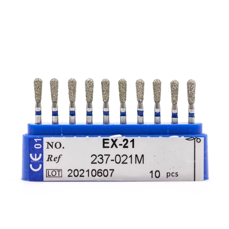 Бор алмазный для турбинного наконечника (1.6 мм FG), грушевидный, синий, 2,1 мм