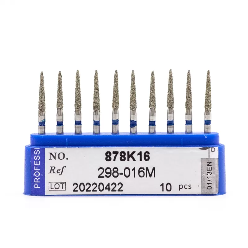 Бор алмазный для турбинного наконечника (1.6 мм FG), торпедовидный (конусовидный), синий, 1,6x8 мм