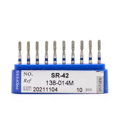 Бор алмазный для турбинного наконечника (1.6 мм FG), цилиндрический с закруглённым концом, синий, 1,4x4 мм, 10 шт