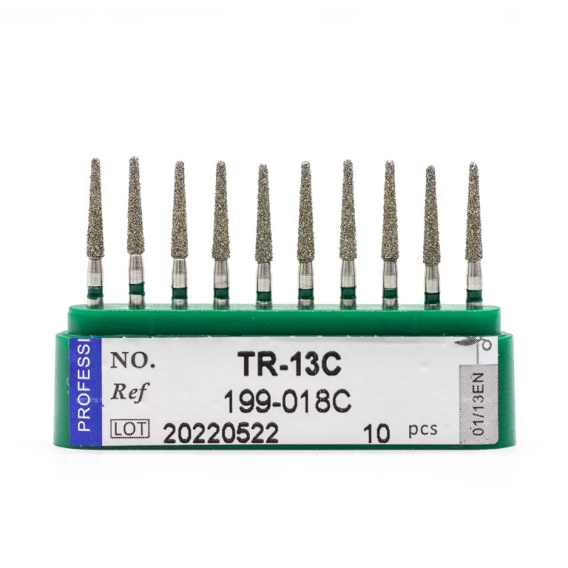 Бор алмазный для турбинного наконечника (1.6 мм FG), конусный с закругленным концом, зеленый, 1,8 мм, 10 шт