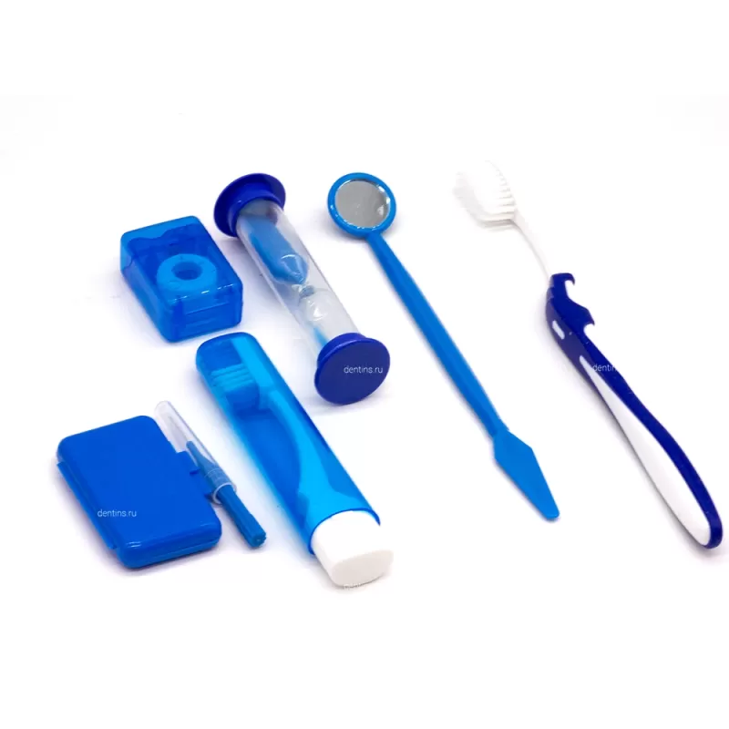 Ортодонтический набор по уходу за полостью рта в косметичке, синий Ортодонтический набор по уходу за полостью рта в косметичке, синий