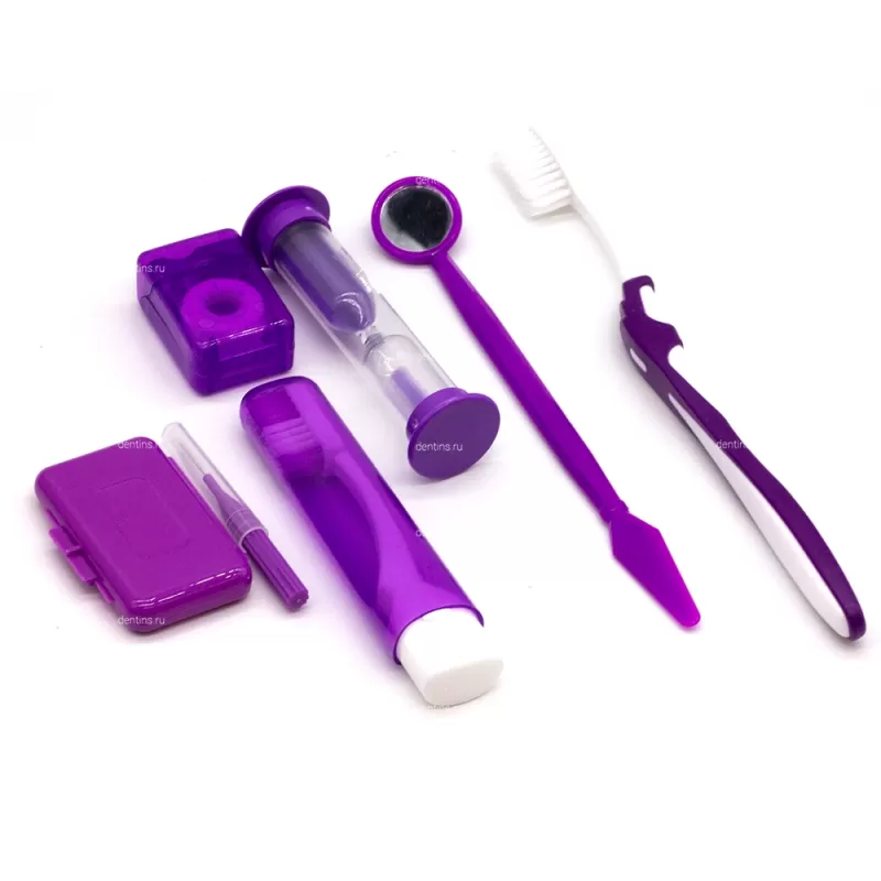Ортодонтический набор по уходу за полостью рта в косметичке, фиолетовый Ортодонтический набор по уходу за полостью рта в косметичке, фиолетовый