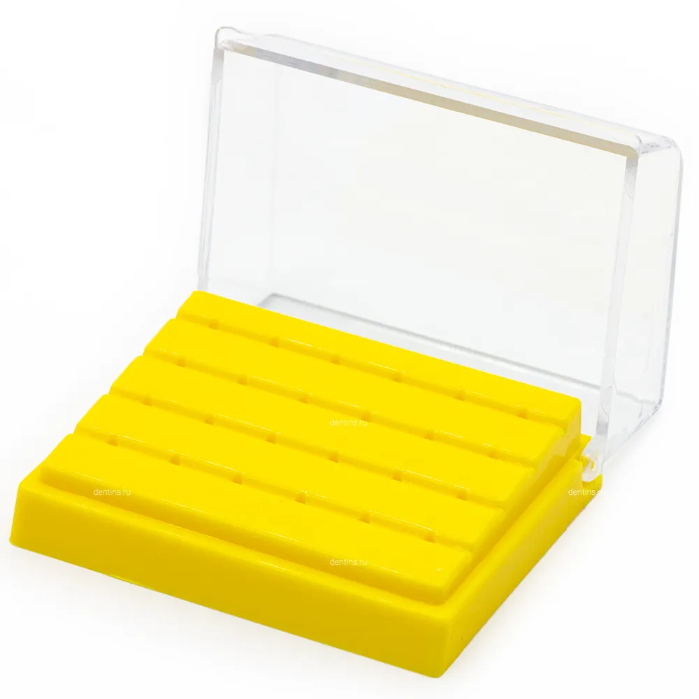 Подставка для стоматологических боров, 24 отверстия, желтая фото Подставка для стоматологических боров, 24 отверстия, желтая