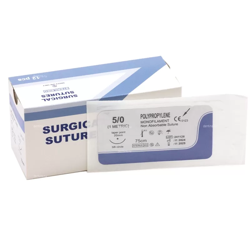 Хирургический шовный материал мононить полипропилен, колющая, 5/0, 1 игла, 3/8, 20 мм