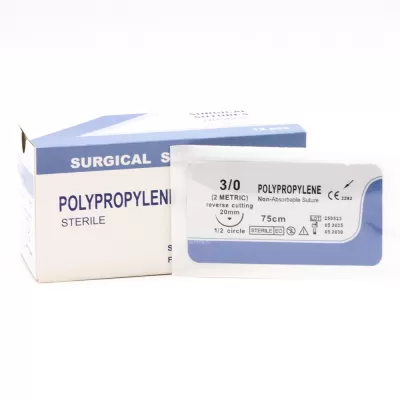 Хирургический шовный материал мононить полипропилен, обратнорежущая, 3/0, 1 игла, 1/2, 20 мм