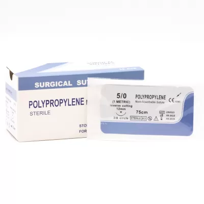 Хирургический шовный материал мононить полипропилен, нерассасывающийся, обратнорежущий 5/0, 3/8, 1 игла 12 мм