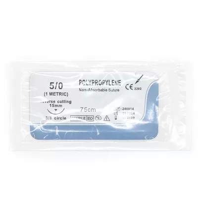 Хирургический шовный материал мононить полипропилен, нерассасывающийся, обратнорежущий 5/0, 3/8, 1 игла 15 мм