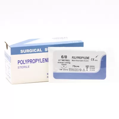 Хирургический шовный материал мононить полипропилен, нерассасывающийся, обратнорежущий 6/0, 3/8, 1 игла 12 мм