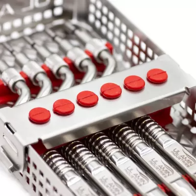 Набор для синус-лифтинга из 5 изогнутых вогнутых остеотомов, рабочая часть-конус, с кассетой