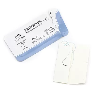 Хирургический шовный материал мононить полипропилен, нерассасывающийся, обратнорежущий 5/0, 1/2, 1 игла 15 мм